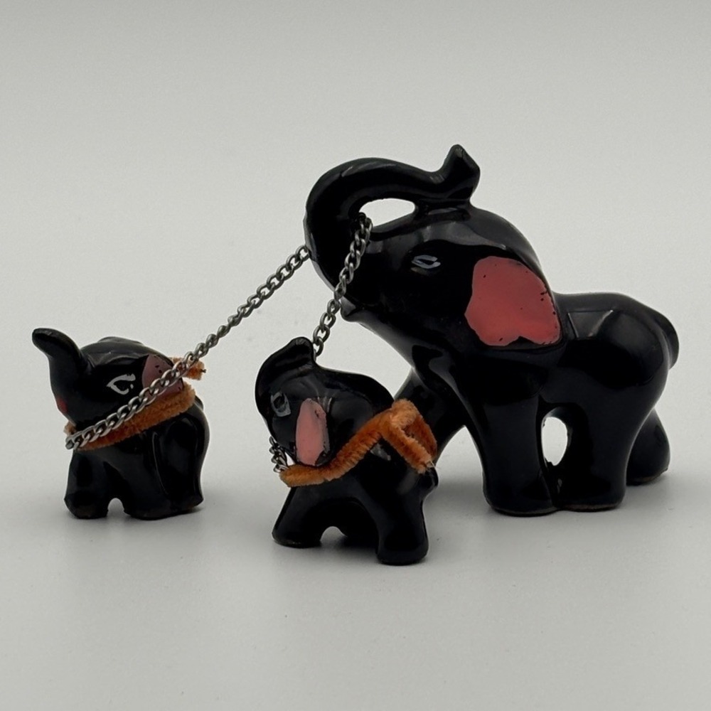 Vintage Elephant Figurine Family on Chains Mother and Babie Handpainted Japans - Picture 5 of 12